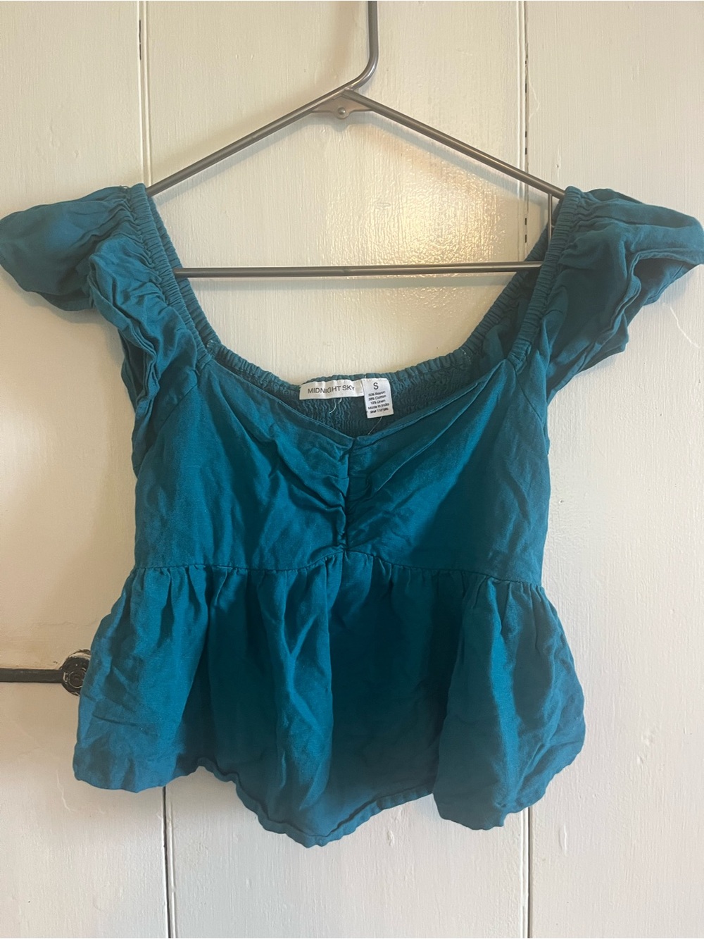 Off-Shoulder Teal Peplum Crop Top - Midnight Sky
